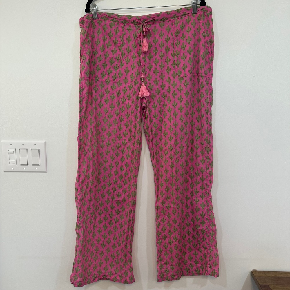 Pax Philomena Womens Pajama Pants Large 100% Cotton Cactus Pink Wide Leg Lounge